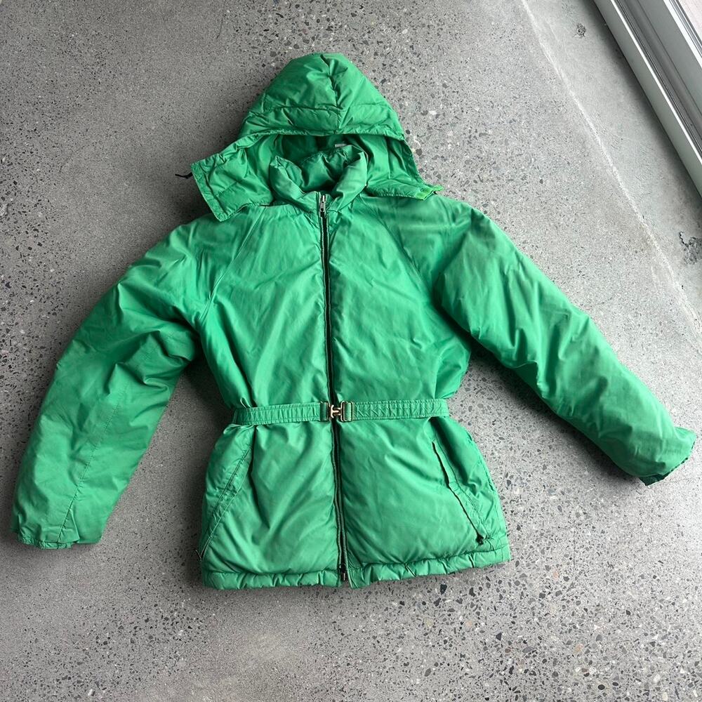 Vintage Frostline Women’s Medium Jacket Green Belted Hooded Puffer